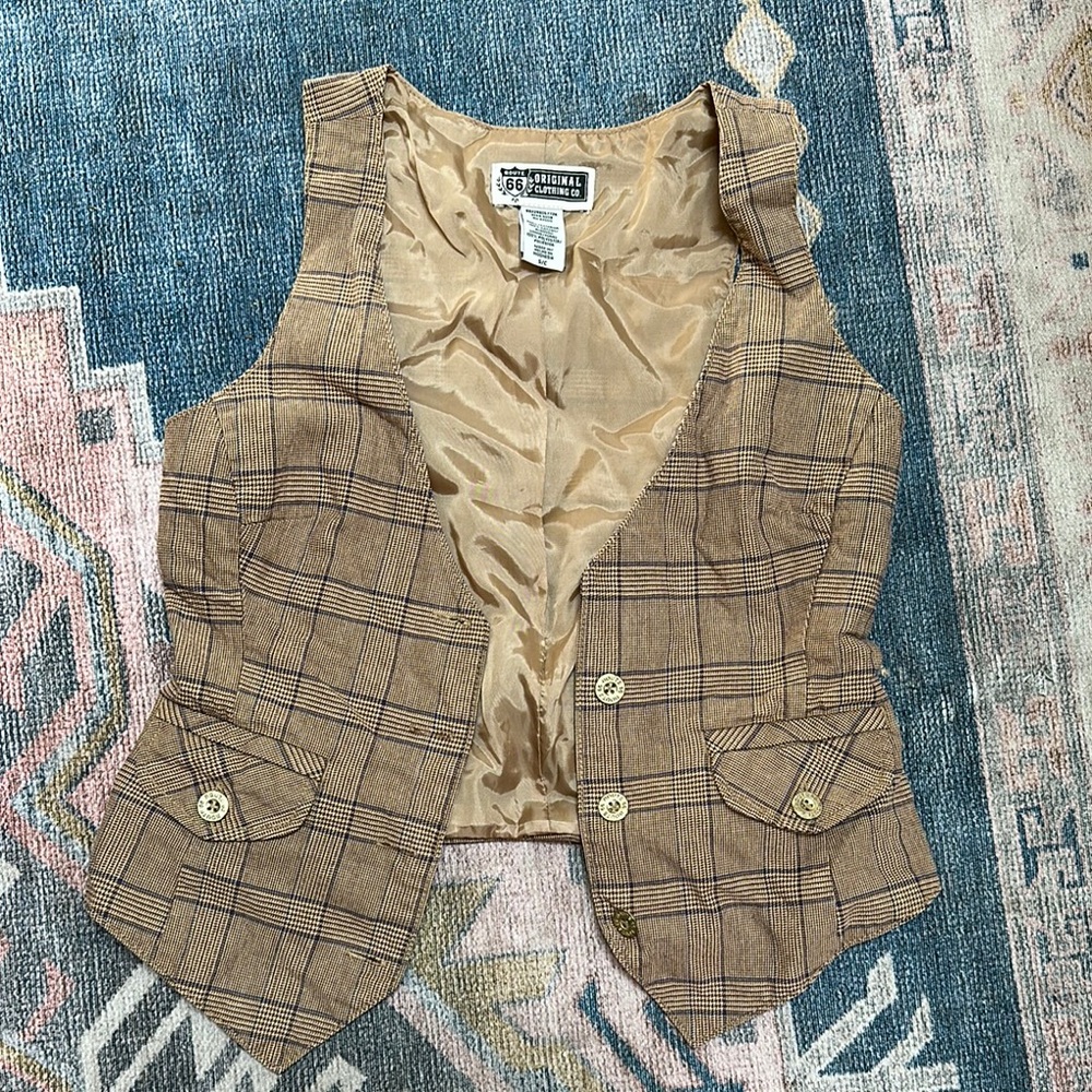 Route 66 Tan Plaid Vest